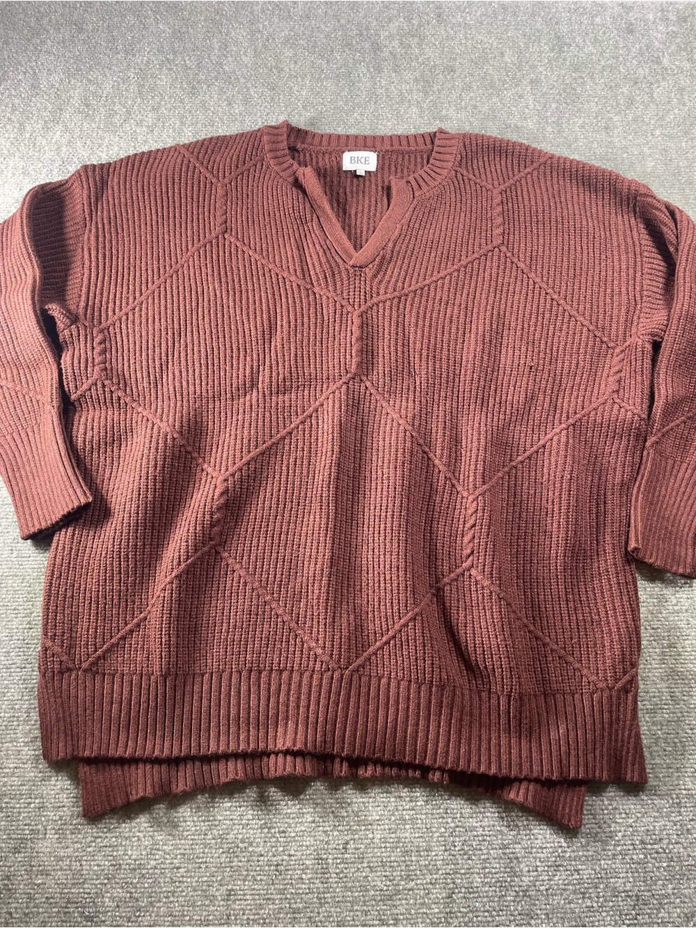 BKE Women's V-Neck Textured Sweater in brown